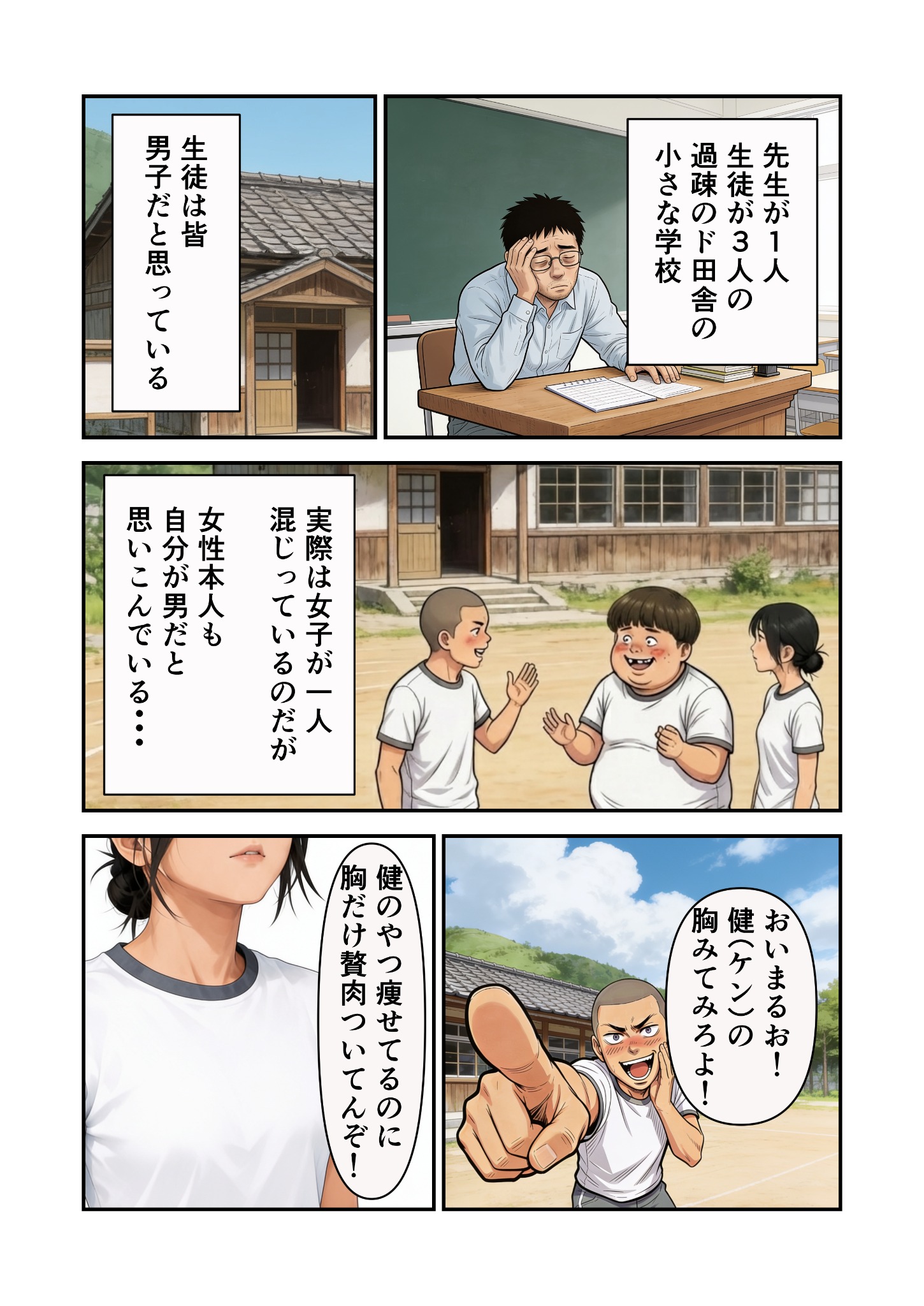 田舎の小学校を舞台にした作品導入シーン