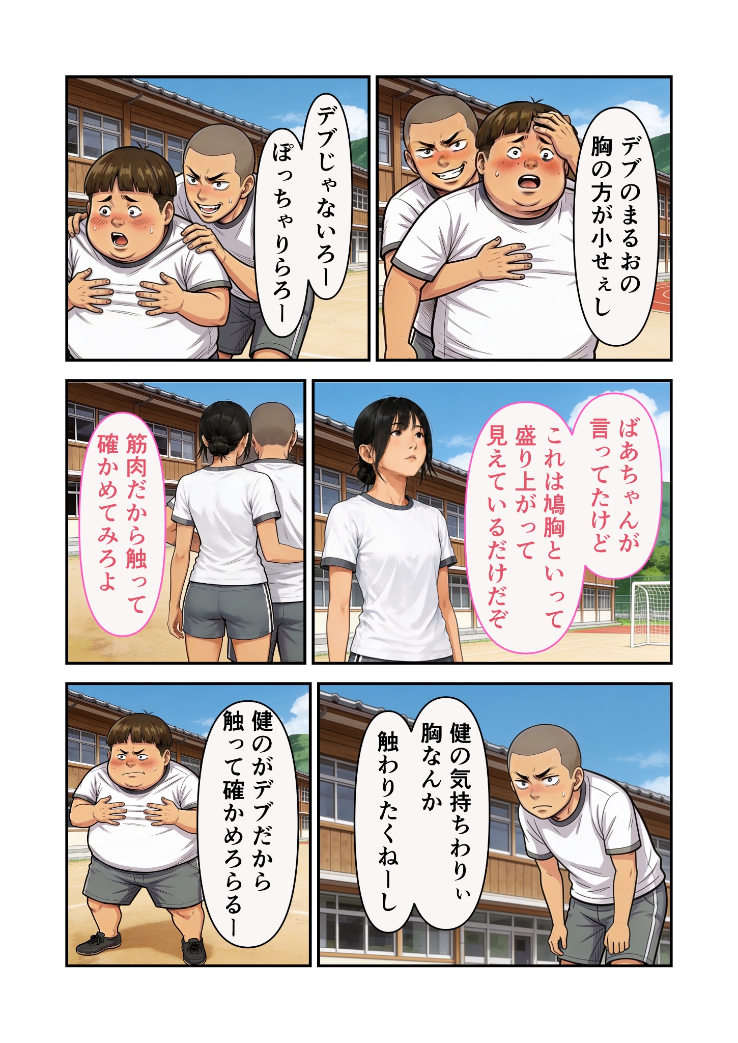 体操服姿のヒロインと同級生の会話シーン