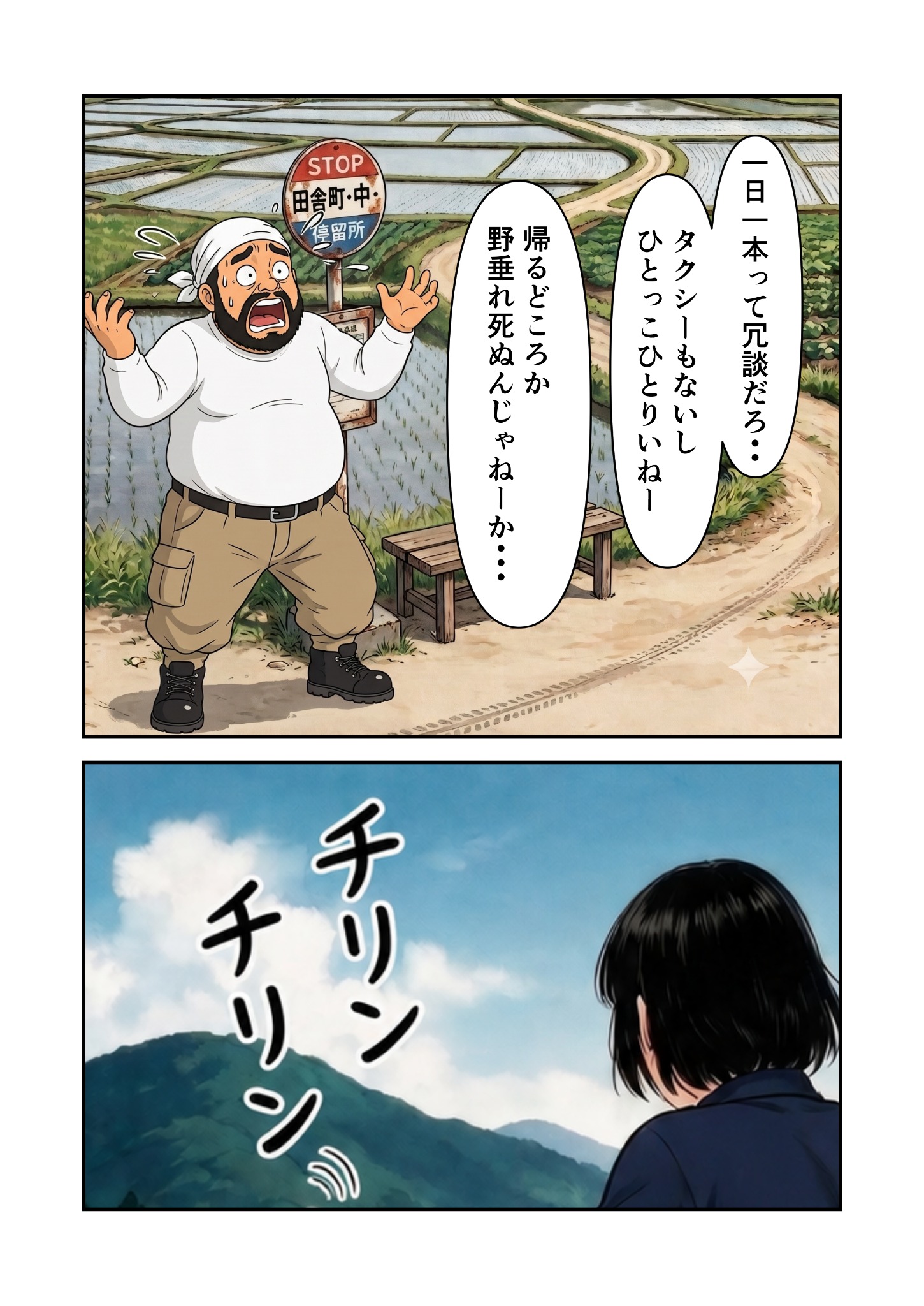自転車に乗るヒロインと男性の漫画シーン