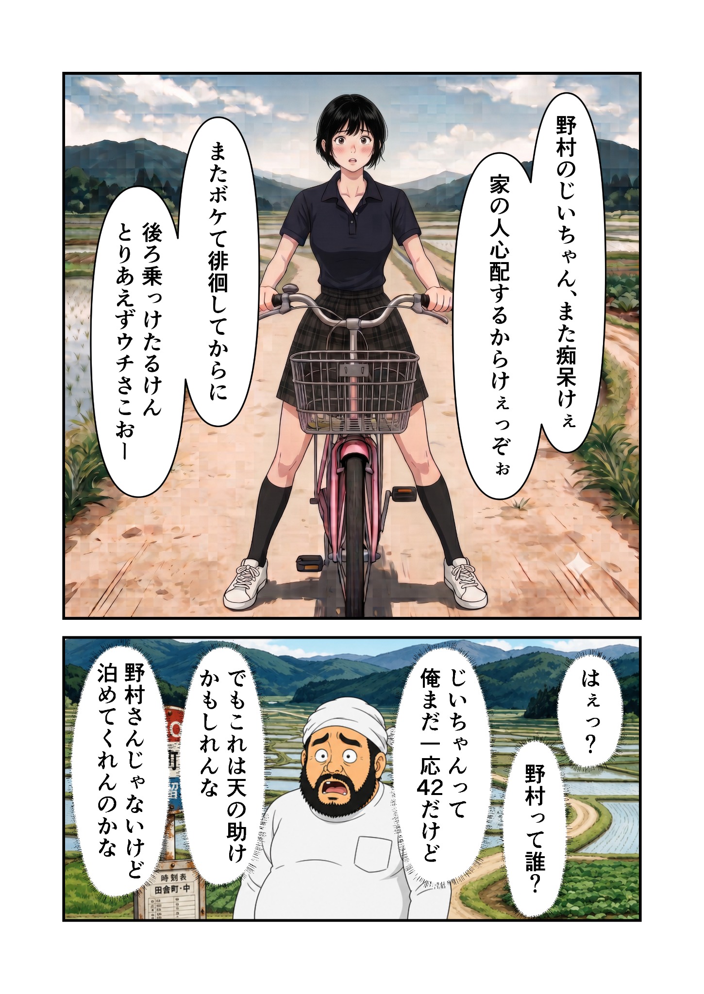 田舎のバス停を描いた作品サンプル