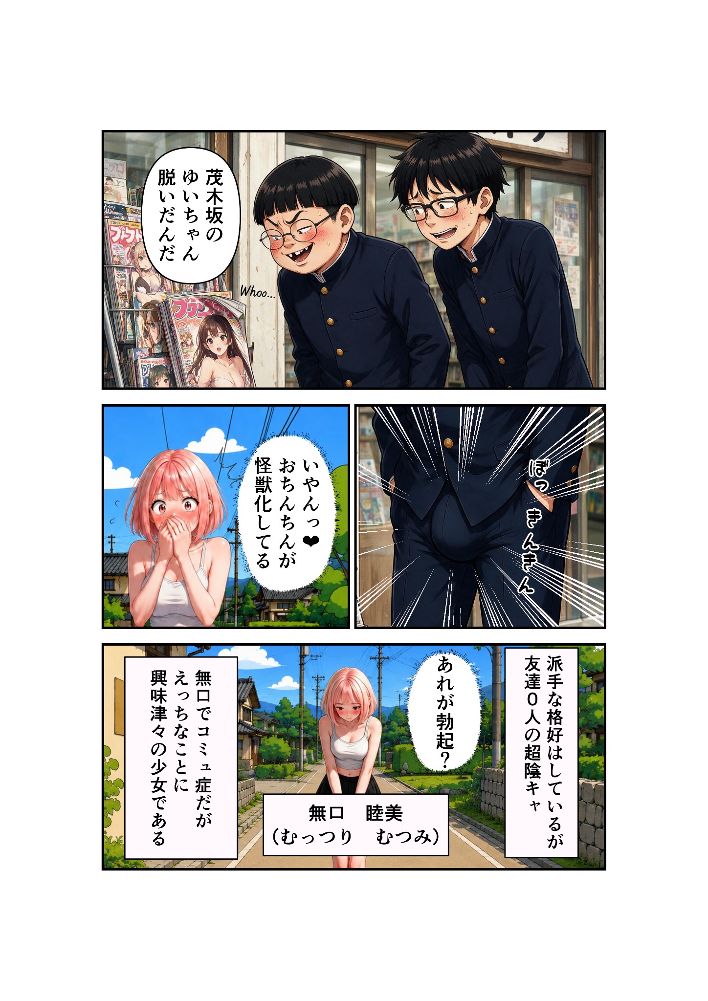田舎の電車内で学ラン男子が驚く漫画シーン