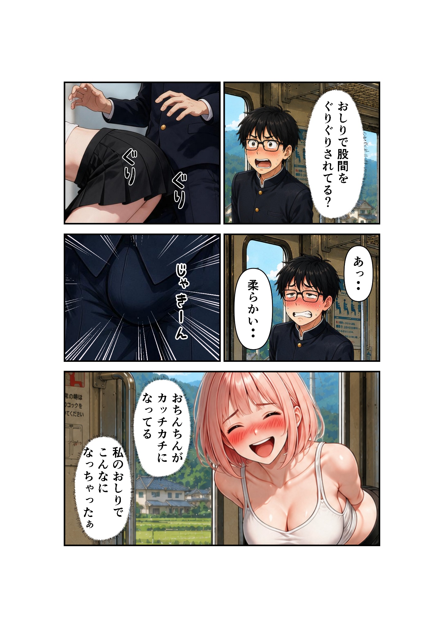 田舎の電車内を舞台にした漫画サンプル